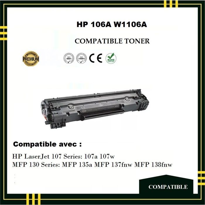 Toner Compatible - HP 106A W1106A - Noir - Pack de 6 - 1000 pages