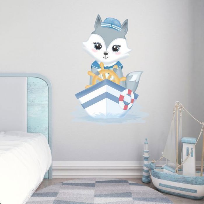 Stickers Animaux - PIXELOU - Renard Bateau - Décoration Murale - 67x95 cm - Vinyle Résistant