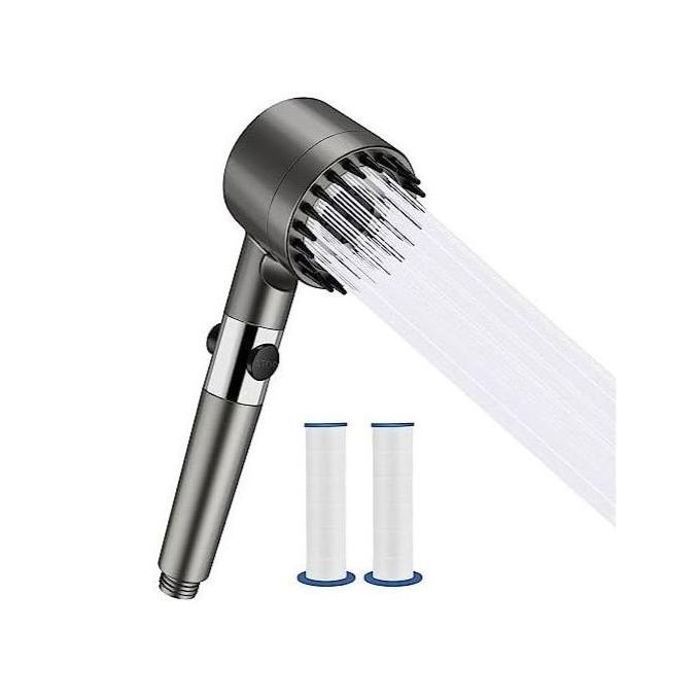 Pommeau de Douche Pressurisé avec Filtre - 4 Modes - Gris