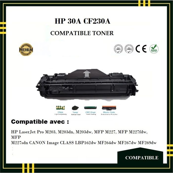 Toner Compatible - HP 30A CF230A - Noir -  - Rendement 1600 pages