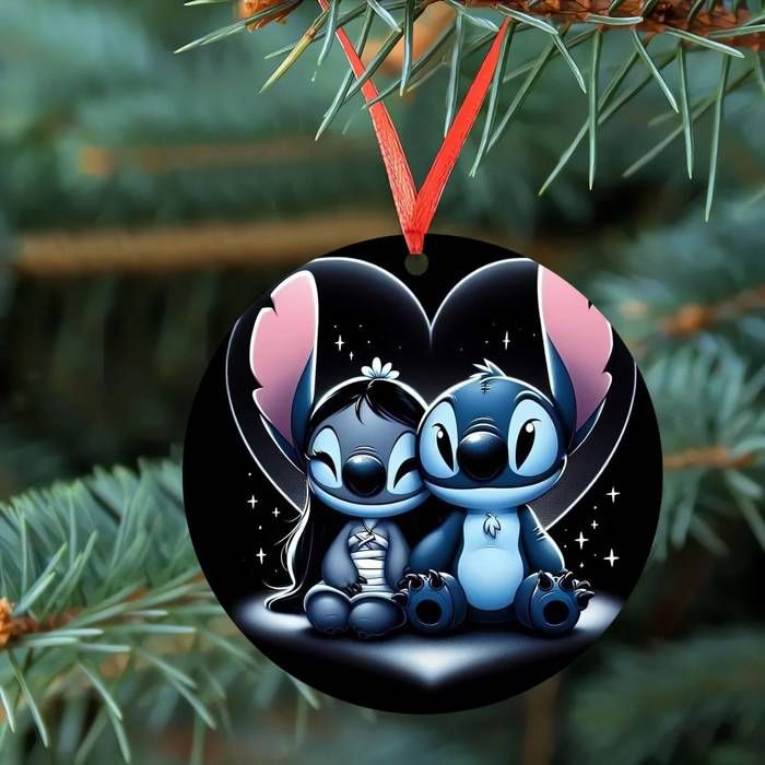 5pcs Ornement de Noël en Acrylique Stitch - Décoration Ronde pour Arbre