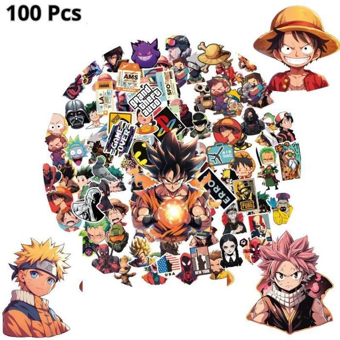 Pack Stickers 100 Pcs Anime Autocollants Anime MixteManga  pour les Amateurs d'Anime Enfants