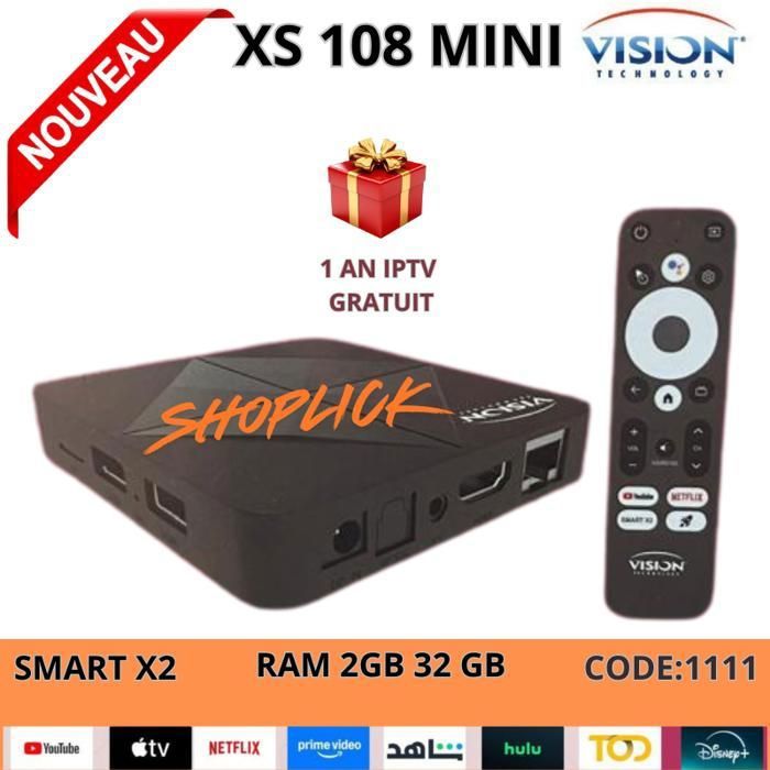 Vision XS 108 Mini TV Box – Android TV 14, 4K Ultra HD, 32Go