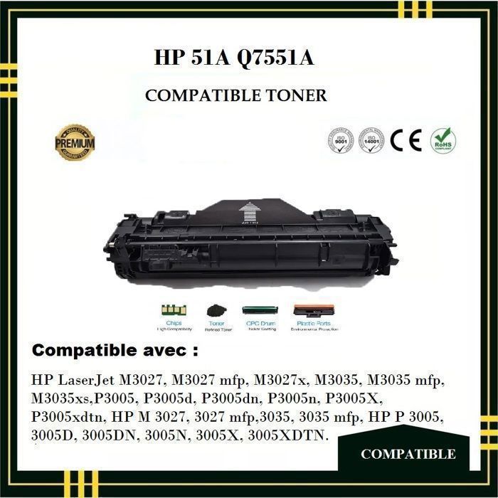 Toner Compatible - HP 51A Q7551A - Compatible avec HP LaserJet P3005 / M3027 / M3035