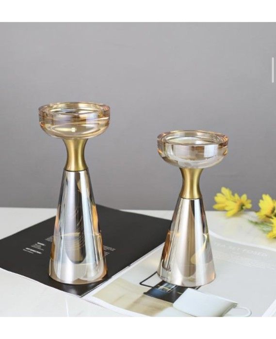 2 Bougeoirs En Crystal dore