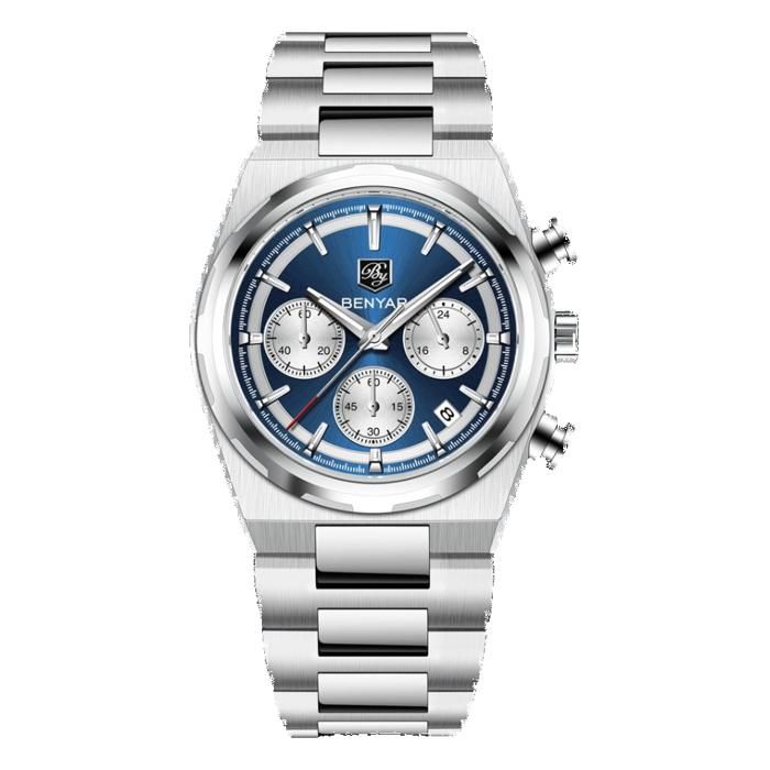 BENYAR BY-5204B Montre Homme Chronographe Étanche en Acier Inoxydable - Bleu