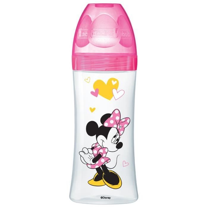MINNIE Dodie Biberon Initiation+ 330 ml Fushia - A partir de 6 mois - Disney Baby