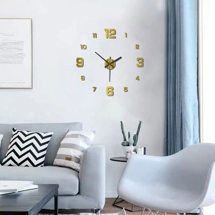 Horloge murale numérique grand format 3D Shoe Simple Créative, Autocollant Mural Gold 40/40 cm