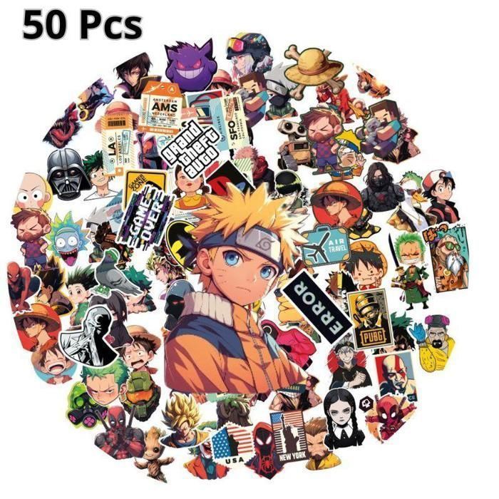 Pack 50 Stickers Pcs Anime Autocollants Anime MixteManga pour les Amateurs d'Anime Enfants