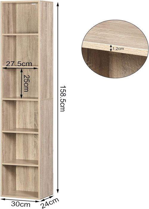 Bibliothèque , Étagère de Rangement Colonne Semi-Ouvert pour Bureau Salon Salle d'étude avec 6 Compartiments