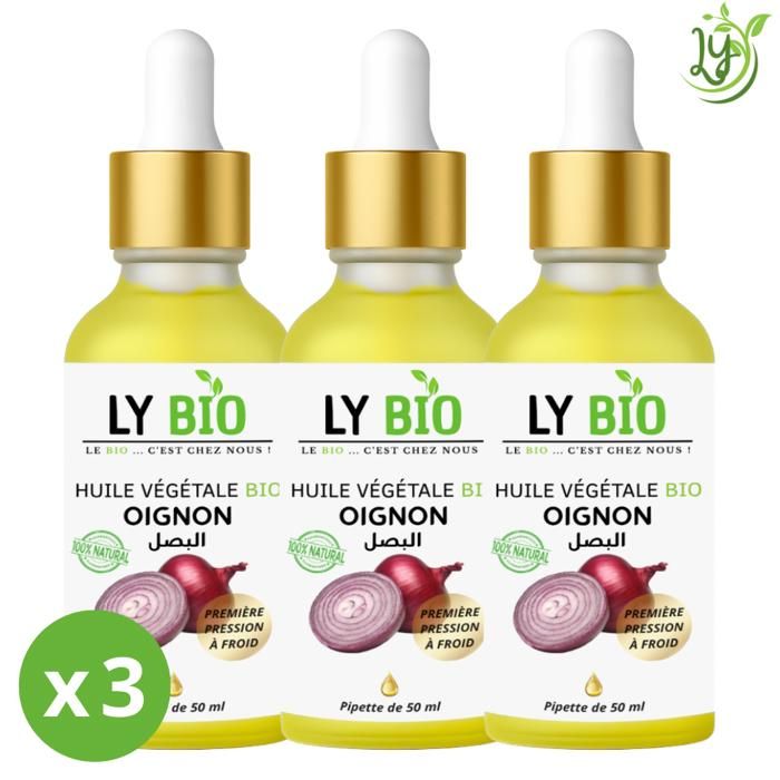 Huile Végétale - LYBIO - Oignon - Lot de 3 bouteilles - 50ml - Réparateur cheveux