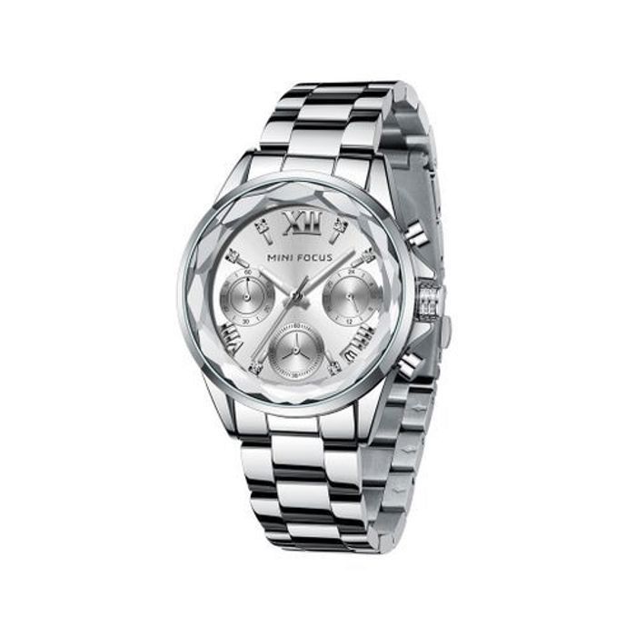 Montre à quartz - Mini Focus - 0466 - Argent - Bracelet en acier inoxydable - Calendrier diamant