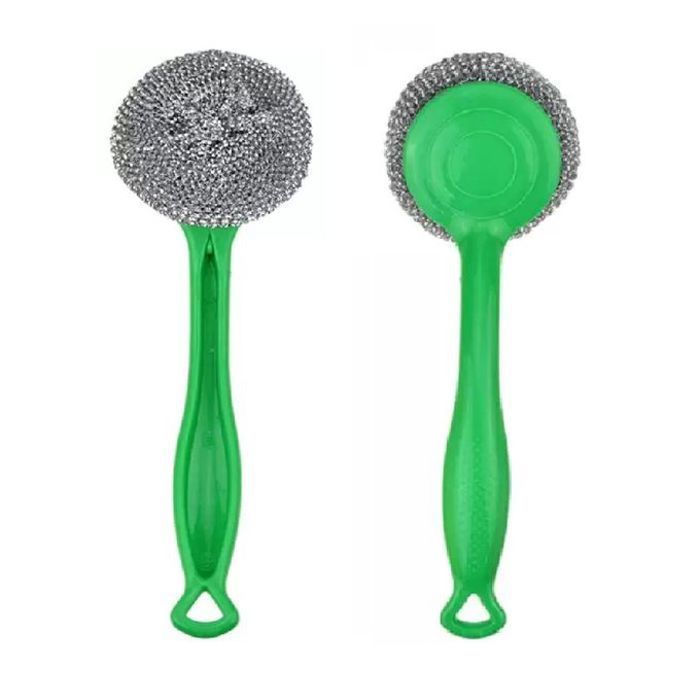 Brosse à récurer magique forte en acier inoxydable à long manche (Couleur aléatoire)