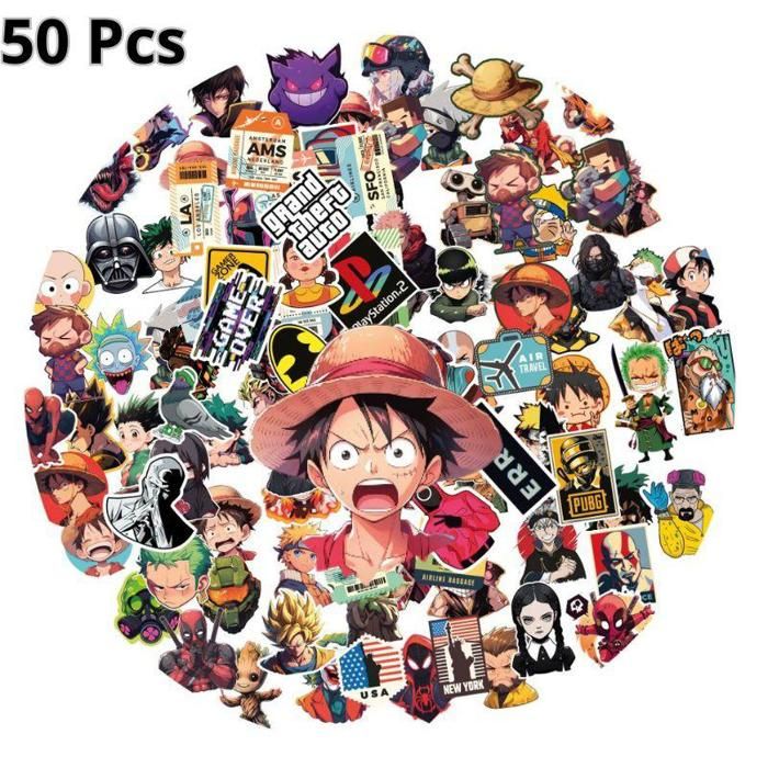 Anime Pack 50 Stickers Pcs Autocollants Anime MixteManga pour les Amateurs d'Anime Enfants