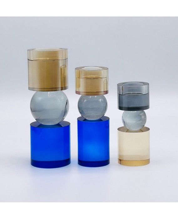 3 Bougeoirs en Crystal bleu et orange 70 71 72
