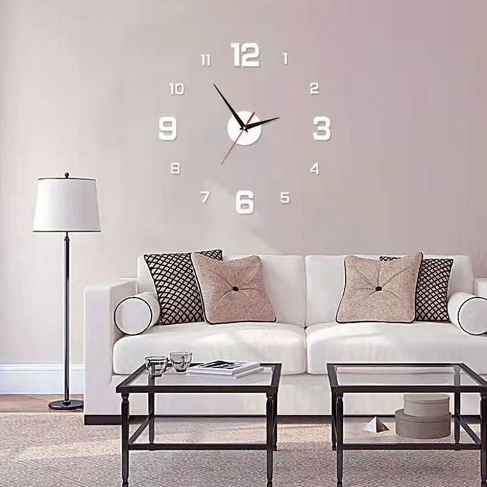 Horloge murale numérique grand format 3D Shoe Simple Créative, Autocollant Mural Silver 40/40 cm