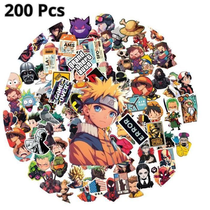Pack Stickers 200 Pcs Anime Autocollants Anime MixteManga pour les Amateurs d'Anime Enfants