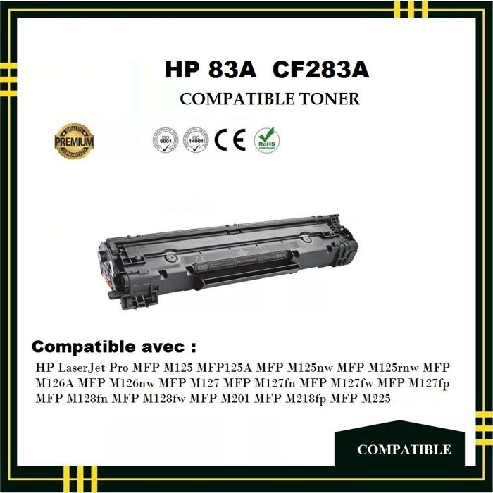 Toner Compatible - HP 83A CF283A - Noir -  - Rendement 1500 pages