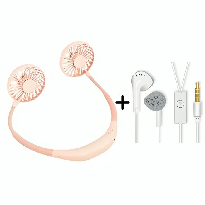 Ventilateur de cou Orange + Écouteur Blanc - Mini pack