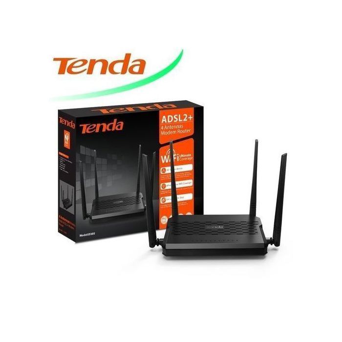 tenda Modem Routeur Wifi - ADSL2+, USB, 4 Antennes - Noir