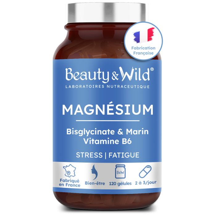 Magnésium bisglycinate, Magnésium marin + Vitamine B6 - Made in France