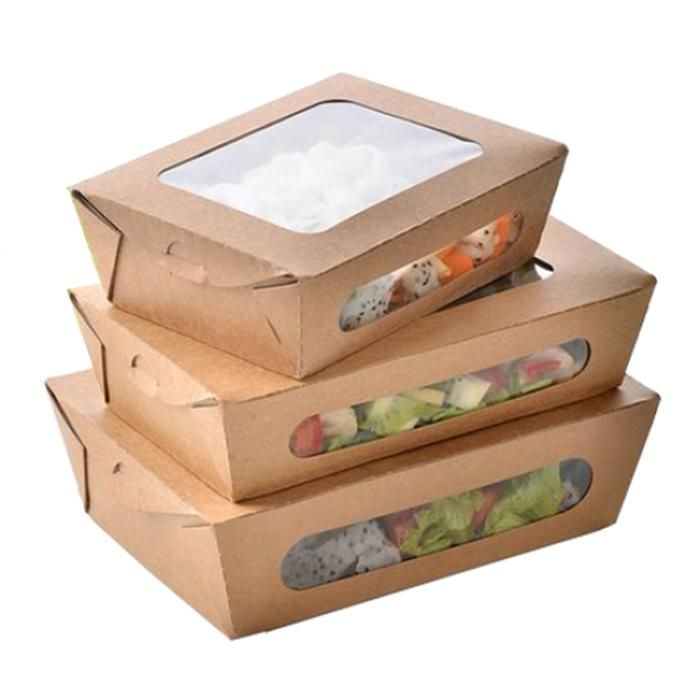Pack de Barquettes À Salade Kraft Recyclable Avec Fenêtre