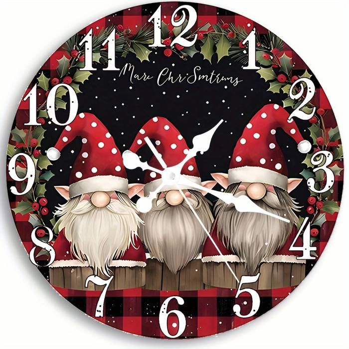 Charmant Horloge Murale en Bois avec Design de Gnome de Noël