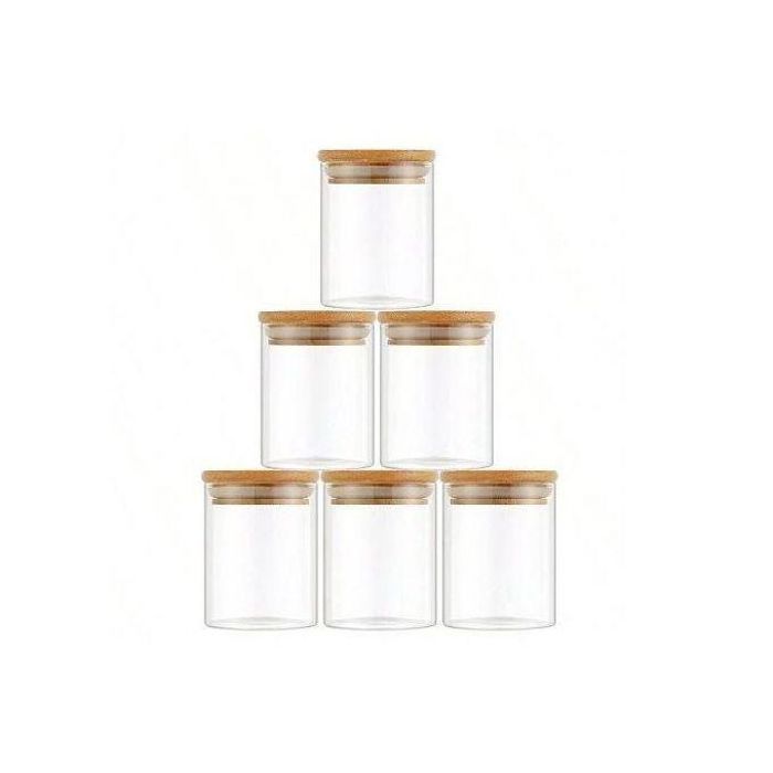 Lot de 6 bocaux en verre avec couvercles hermétiques en bambou, parfaits pour les épices