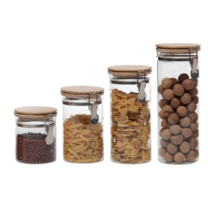 Bocal en Verre avec Couvercle en Bambou 14x10x27,3 cm