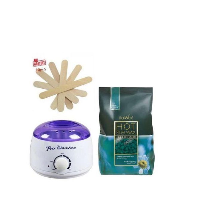 Cire chaude Italwax, 1kg, granulés, professionnelle, + chauffe-machine