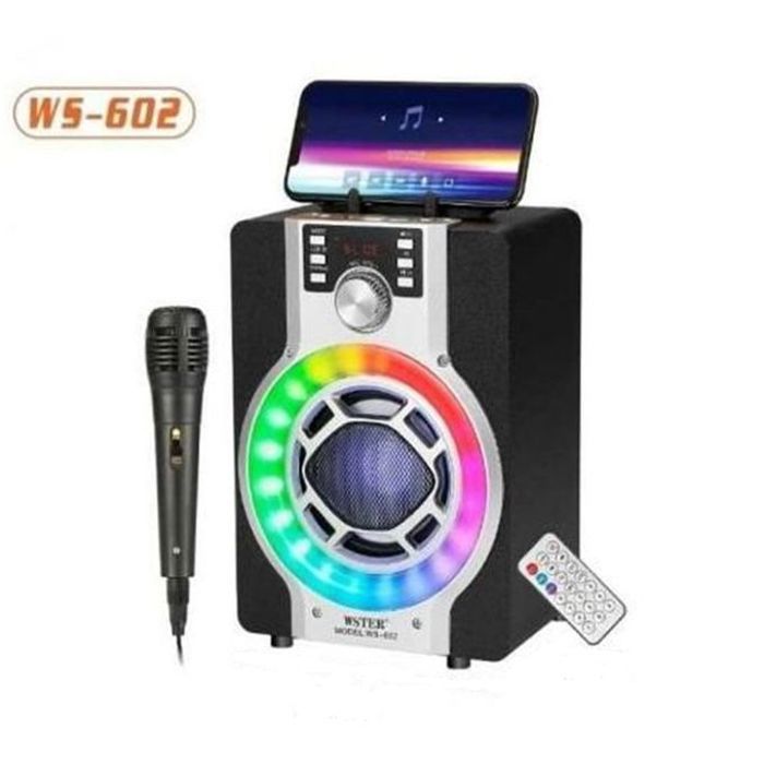 Haut-parleur portable Bluetooth Karaoke WS-602 avec télécommande et microphone.