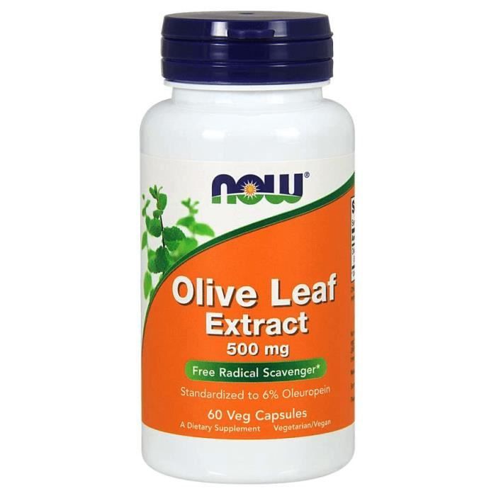 NOW FOODS Extrait de Feuille d'Olivier 500mg 60 Capsules Végétariennes