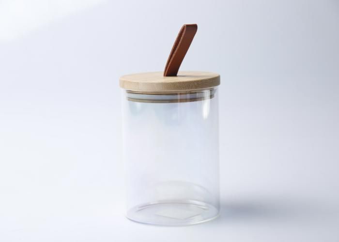 Bocal en Verre avec Couvercle en Bambou 10x13 cm HB3301-1