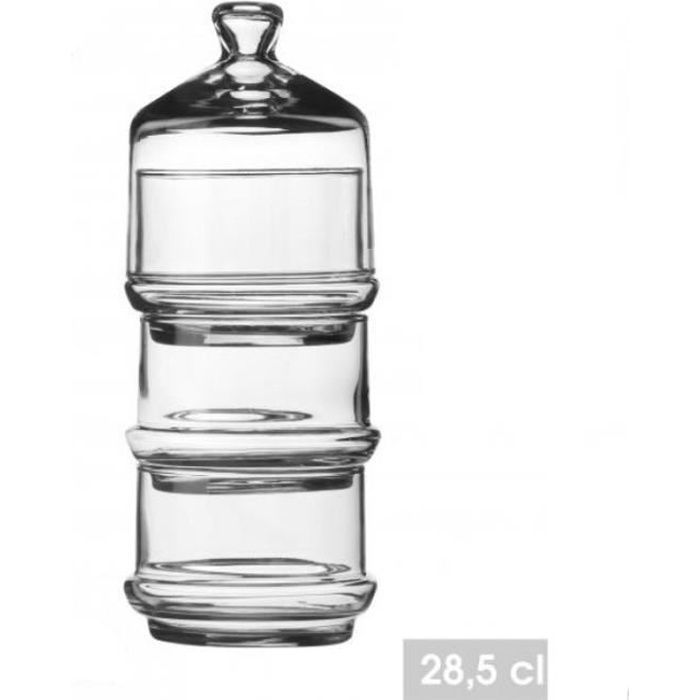 Bonbonnière - WADIGA - 3 Niveaux Empilables - Verre Transparent - H.28,5 cm - Dia.9,5 cm