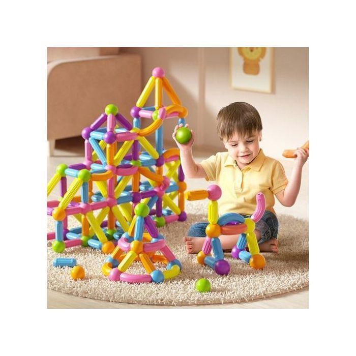 Jeu de Construction de bâtons magnétiques pour enfants : 128 pièces pour des constructions infinies