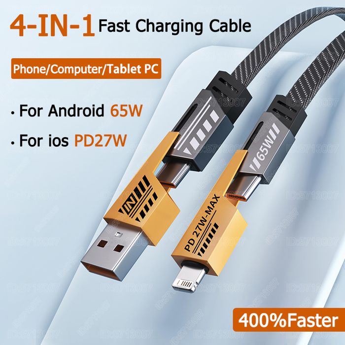 Câble de charge rapide 4 en 1 Multi USB PD Charging Cable (Type-C To C, C To Lightning, USB To C, USB To Lightning)
