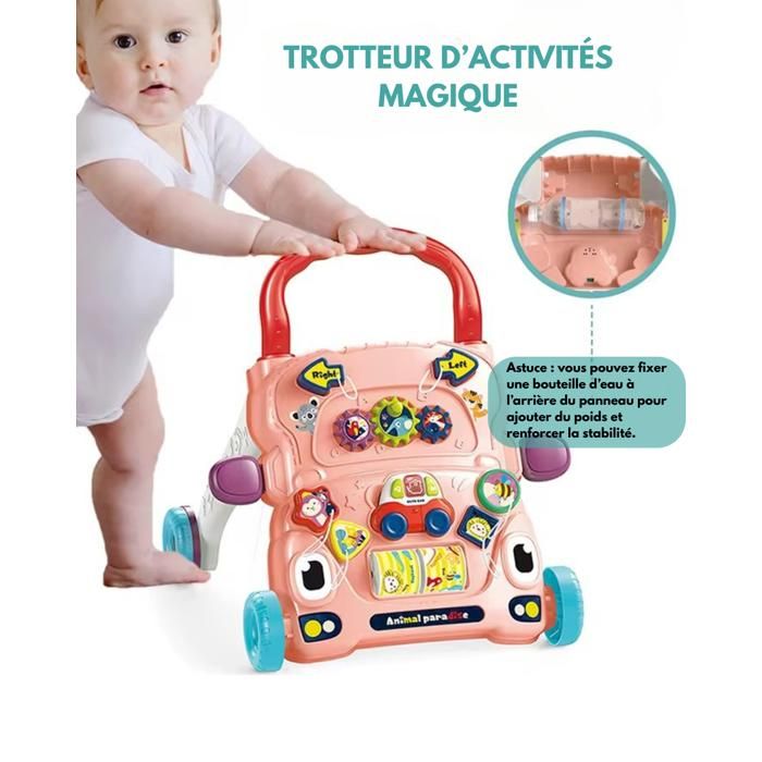 Trotteur marcheur  - Rose (Fille) - Trotteur Éducatif  - Trotteur bébé évolutif musical - Trotteur d’Activités Magique
