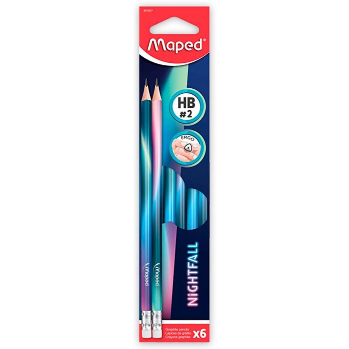 6 Crayons à papier HB MAPED Nightfall Tête gomme