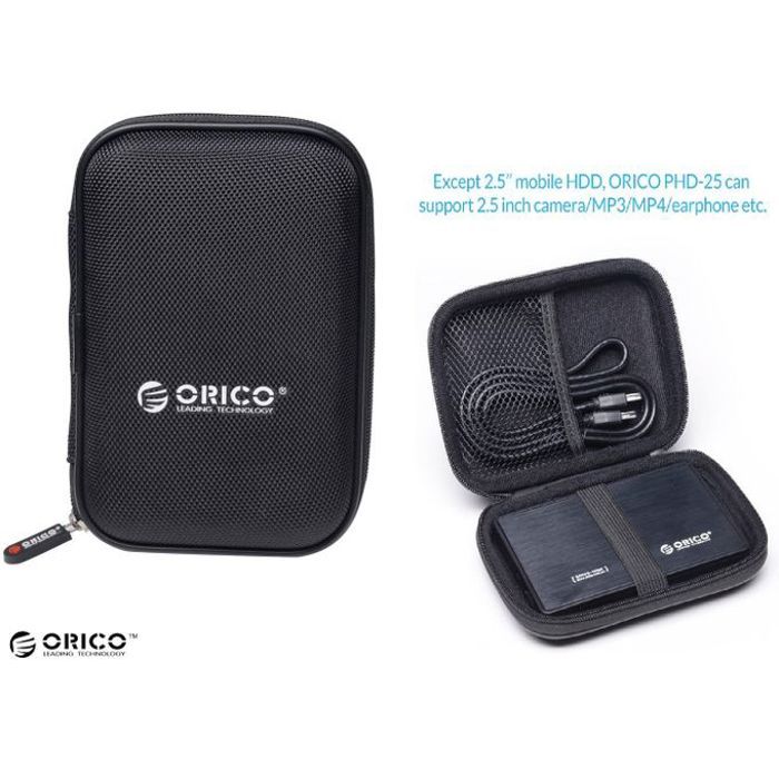 Orico Pochette boitier pour disque dur SSD de 2,5 pouces et des câbles pour voyage avec fermeture à glissière