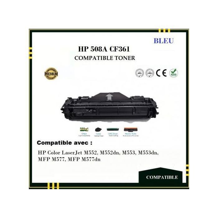 508A CF361 BLEU TONER COMPATIBLE HP Color LaserJet M552, M552dn, M553, M553dn, MFP M577, MFP M577dn