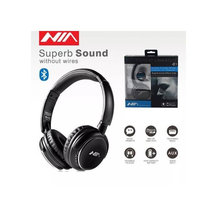 Nia Casque Bluetooth Q1 avec Microphone Radio FM support Micro SD / Auxiliaire -noir