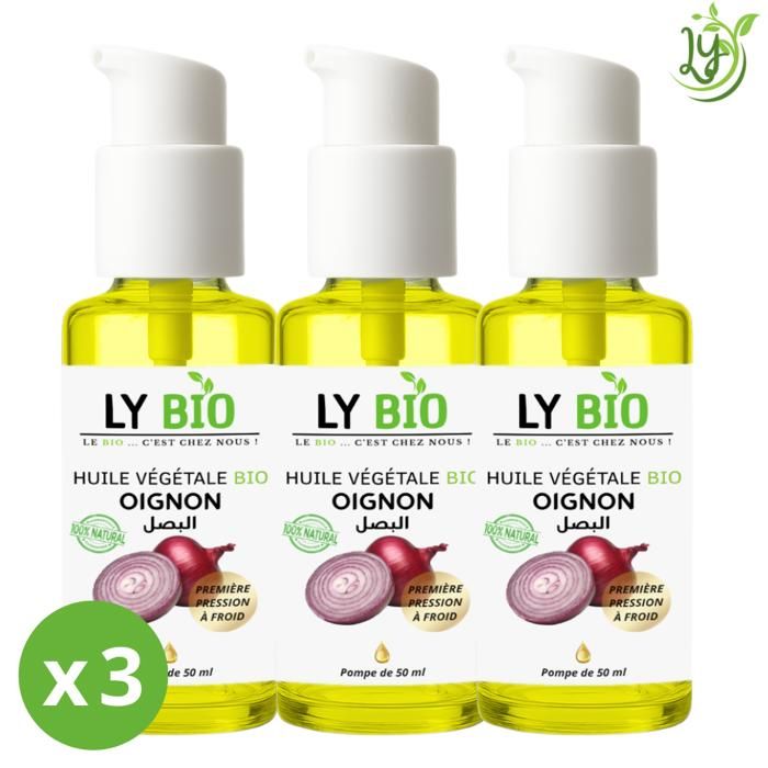 Huile Végétale Bio - LYBIO - Oignon - Lot de 3 bouteilles - 50ml chacune - Réparateur cheveux