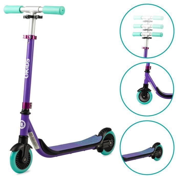 QKIDS BRO – Trottinette Enfant 360° – Guidon Réglable 3 Hauteurs – Roues 13 cm ABEC‑7 – Jusqu’à 50 kg – Violet