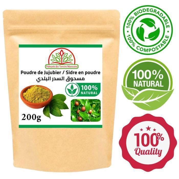 Poudre de feuilles de Sidr Jujubier Qasil Soin du corps et cheveux 100% Naturel 200g