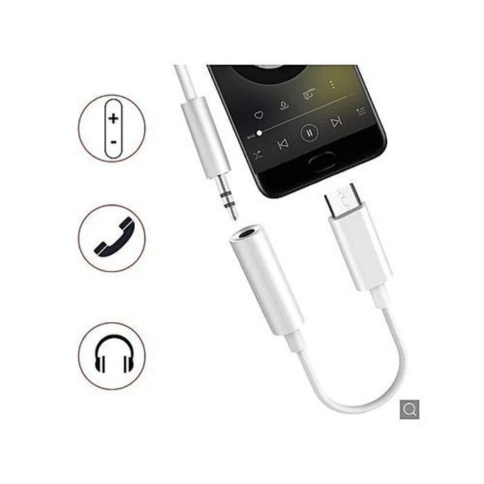 Câble USB Type C - Adaptateur - 3.5mm - Stéréo - Blanc - Audio