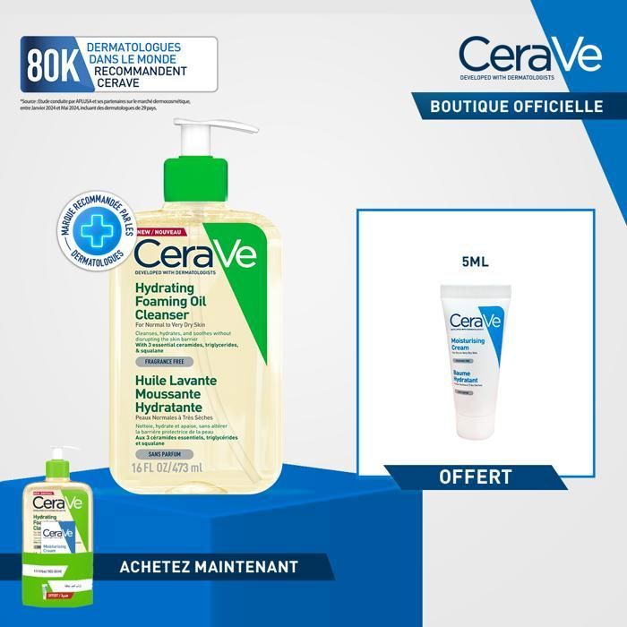 Huile Lavante Moussante - CeraVe - 473ml - Hydratante - Peau Très Sèche - Baume Miniature Offert