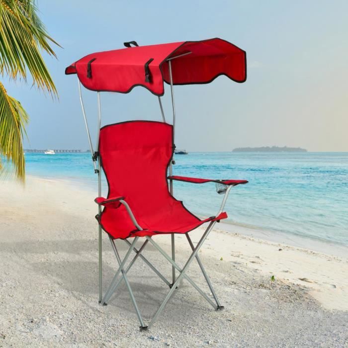 Chaise de Camping - HUOLE - Pliante - Accoudoirs - Pare-soleil - 120KG