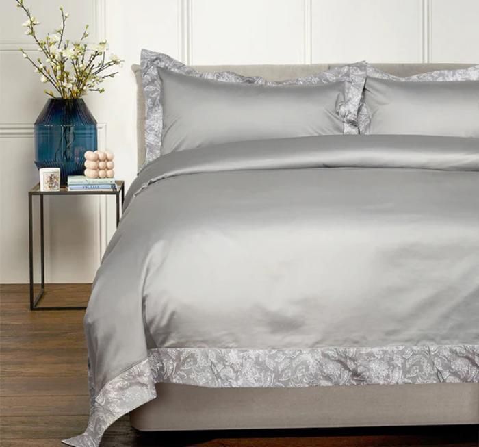 Parure de housse - HALE - Gris - Satin de coton 100% - 240x240 cm - Motif Paisley