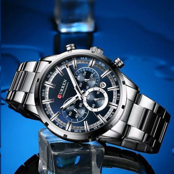 Montre de sport - Curren - Acier inoxydable - Étanche - Chronographe - Bracelet gris