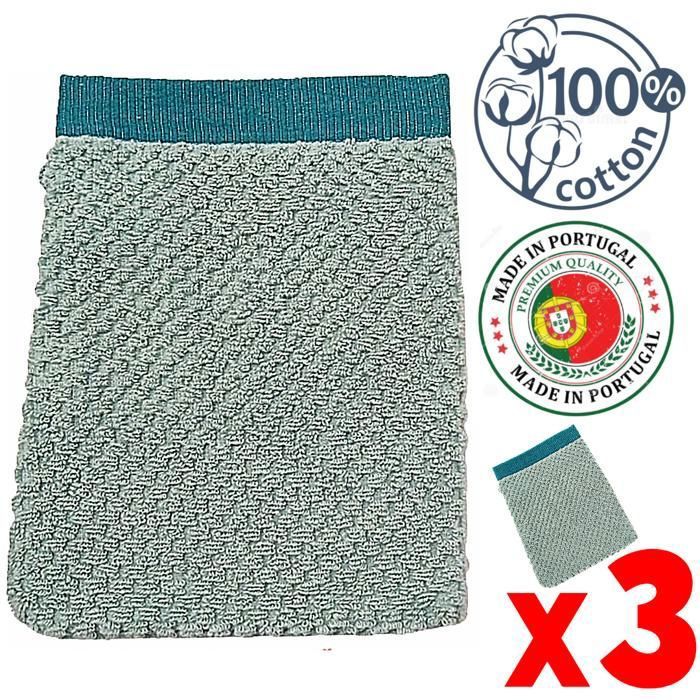 3 Gants de douche et toilette 16x21 cm ALPHA bleu dune 100% Cotton